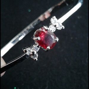 Bracelet, silver tone with red stone